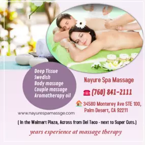 A couple's massage is just like any other massage service, 
but you and your partner receive the massage at the same time, 
on separate tables, and by two different massage therapists. 
The massage is generally offered in a private room on side-by-side massage tables.