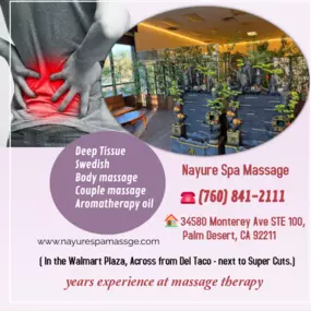 Our traditional full body massage in Palm Desert, CA
includes a combination of different massage therapies like 
Swedish Massage, Deep Tissue, Sports Massage, Hot Oil Massage
at reasonable prices.