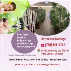 Massage techniques are commonly applied with hands, fingers, 
elbows, knees, forearms, feet, or a device. 
The purpose of massage is generally for the treatment of 
body stress or pain.