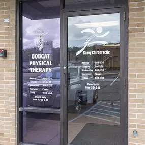 Front Entry Door of Carey Chiropractic Bobcat Physical Therapy building in Athens OH