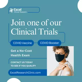 Join Our Clinical Trials for COVID Vaccine & Booster ????


We are currently seeking participants for COVID Vaccine and COVID Booster clinical trials.


???? Get a no-cost medical exam and help advance crucial medical research.
???? Earn compensation for your time and travel
???? Contact us today to see if you qualify!


???? Sign up now at ExcelResearchClinic.com


#ClinicalTrial #COVIDVaccine #COVIDBooster #MedicalResearch #StudyParticipation #HealthInnovation #ExcelResearchClinic #GetInvolved