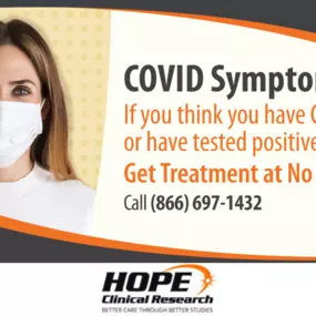 Are you experiencing symptoms of COVID-19? Get treatment at no cost to you at Hope Clinical Research in Los Angeles. Call now.
#Covid19 #Covid19Treatment #ClinicalResearch #LosAngeles