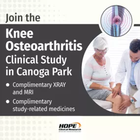 Join a Knee Osteoarthritis clinical research study in Canoga Park for exclusive access to new advanced medication. Space is limited. Call now.
#KneeOsteoarthritis #ClinicalStudy #CanogaPark