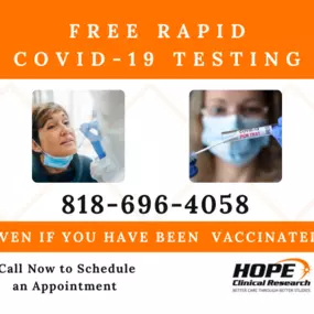 Get a free COVID-19 rapid test today at our Woodland Hills site even if you have already been vaccinated. Call now to schedule your appointment. #RapidTesting #Covid-19  #ClinicalResearch #LosAngeles