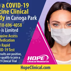 Why wait? Join a COVID-19 Vaccine clinical study in Canoga Park today. Get a free rapid test and exclusive access to medication. Call now 818-696-4058.
#COVID19Vaccine #CanogaPark #RapidTest