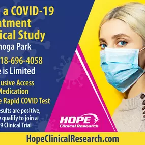 Join a COVID-19 treatment clinical study in Canoga Park. Get a free rapid COVID-19 test and exclusive access to medication. Space is limited. Call now 818-696-4058.
#COVID19 #CanogaPark #RapidTest