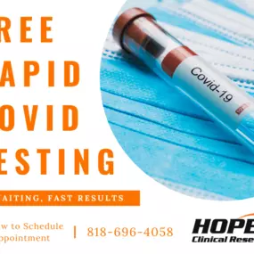 We are now offering Free Rapid COVID-19 Testing. Space is limited. Call now to schedule your appointment.
#Covid-19 #RapidTesting #ClinicalResearch