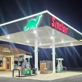 Sinclair gas station fueling island.