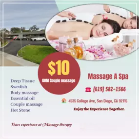 A couple's massage is just like any other massage service, 
but you and your partner receive the massage at the same time, 
on separate tables, and by two different massage therapists. 
The massage is generally offered in a private room on side-by-side massage tables.