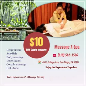 Massage techniques are commonly applied with hands, fingers, 
elbows, knees, forearms, feet, or a device. 
The purpose of massage is generally for the treatment of 
body stress or pain.