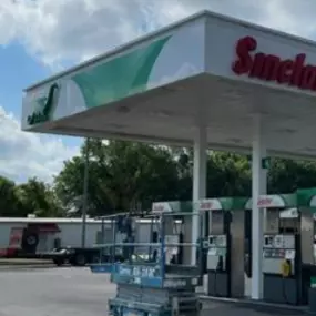 Sinclair gas station fueling island