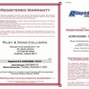 Riley & Sons Collision in Anderson – Registered Warranty Certificate at Riley & Sons Collision