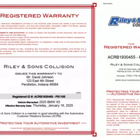 Riley & Sons Collision in Pendleton – Registered Warranty Certificate at Riley & Sons Collision