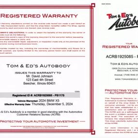 Tom & Ed’s Autobody in Beecher – Registered Warranty Certificate at Tom & Ed’s Autobody