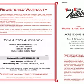 Tom & Ed’s Autobody in Burns Harbor – Registered Warranty Certificate at Tom & Ed’s Autobody