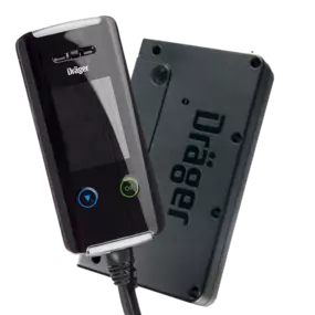 The Draeger Interlock 7000 ignition interlock device shown alongside its vehicle-installed control box.