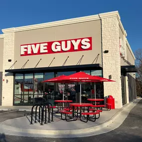 Exterior image of the Five Guys restaurant at 9441 North Garnett Road in Owasso, Oklahoma.