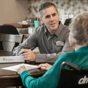 Todd Goodman, Certified Senior Advisor visiting a senior woman in need of placement in an assisted living facility