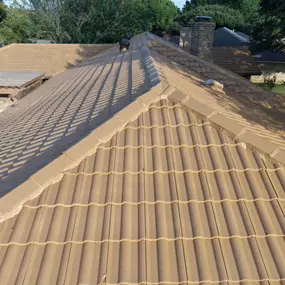 Drone shot of freshly restored tile roof
