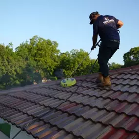Crew from Shepherd Tile Roofing Power Washing Tile Roof