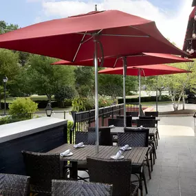 View of the patio at Burtons Grill in North Andover, MA.