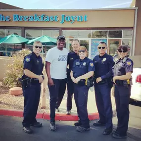 At The Breakfast Joynt, we’re thrilled to brighten the mornings of our local police! Our lively restaurant is the ideal spot to relish delicious breakfast favorites, including our famous breakfast burrito. Organizing an office gathering? Our catering services can transform your team lunch into a memorable event. Join us for a meal that honors the joy and magic of breakfast!