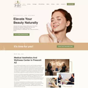Luxe landing page for a med-spa highlighting popular treatments and monthly specials.