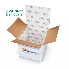 Biocooler® compostable insulated packaging designed to reduce environmental impact, offering superior thermal performance for shipping food, electronics, and other sensitive items.