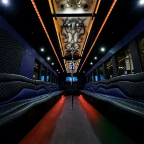 Las Vegas Party Bus 40+ Passenger Bus BIG Money Interior with bar and two dance poles and state of the art sound an lighting.