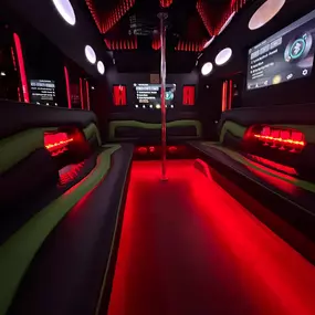 Las Vegas Party Bus Luxury 20-24 Passenger Party Bus with dancer pole, TVs, youtube music player, state of the art sound and audio.