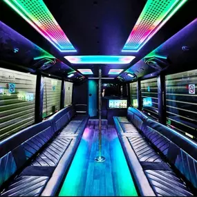 Las Vegas Party Bus 42 Passenger Party Bus Snake Eyes with two dance poles, state of the art sound and lighting.