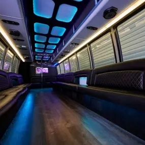 Las Vegas Party Bus 30 Passenger Double Up with dance pole and state of the art sound and lighting.