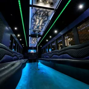 Las Vegas Party Bus 40+ Passenger Bus BIG Money Interior with bar, two dance poles and state of the art sound and lighting.