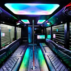 Las Vegas Party Bus 42 Passenger Party Bus Snake Eyes with two dance poles, state of the art sound and lighting.