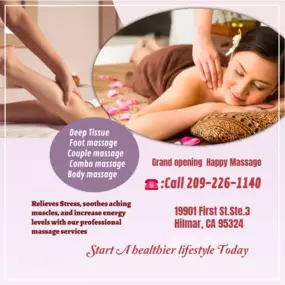 The full body massage targets all the major areas of the body that are most subject to strain and
discomfort including the neck, back, arms, legs, and feet. 
If you need an area of the body that you feel needs extra consideration, 
such as an extra sore neck or back, feel free to make your massage therapist aware and
they will be more than willing to accommodate you.