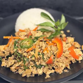 Stir-Fry Thai Basil Tofu with Rice