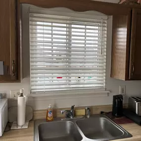 This customer had Mist color finish for their faux wood blinds very satisfied with the real wood-like texture.