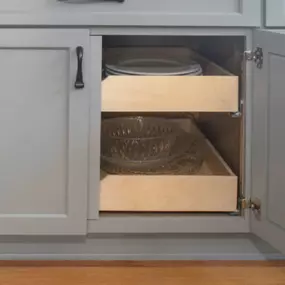 Soothing gray kitchen island after cabinet painting