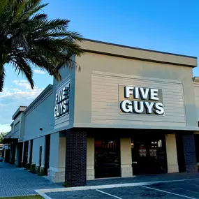 Exterior photograph of the Five Guys restaurant at 4495 Roosevelt Boulevard in Jacksonville, Florida.