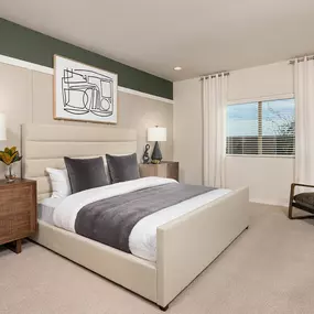 Large modern owner's bedroom in El Rancho Santa Rosa new construction in Maricopa, AZ, by Pulte.