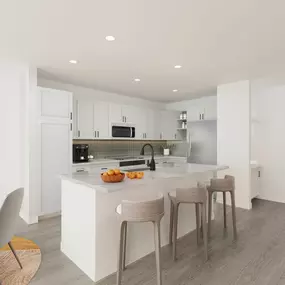 Bright white kitchen with island at Camden Blakeney in Charlotte, NC