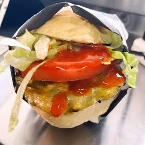 Special called “We Don’t Serve Wings” which is Our Tampa Fresh 1/4 lb beef patty on our House Made Buns with Blue Cheese Crumble, Seasoned Tomato, American cheese, Lettuce, and our house made Hot Pepper Sauce & special mayonnaise