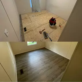 Before and after of a flooring job