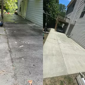 before and after pressure washing on concrete