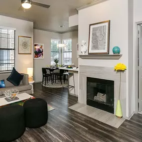 Living Room with Hardwood Floors and Fireplace