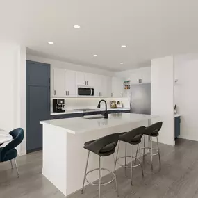 Kitchen with contrasting shaker-style cabinetry at Camden South Charlotte in Charlotte, NC