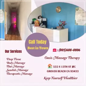 Whether it's stress, physical recovery, or a long day at work, Oasis Massage Therapy has helped 
many clients relax in the comfort of our quiet & comfortable rooms with calming music.