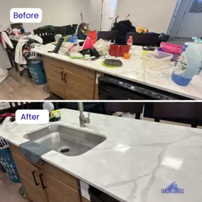 Real Clean transformed this apartment bathroom vanity into a beautifully organized and sparkling space. See the difference our professional maid service can make for your home!