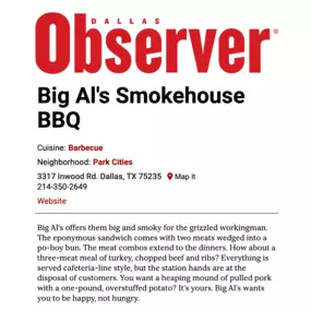 Dallas Observer Loves Big Al's Smokehouse BBQ