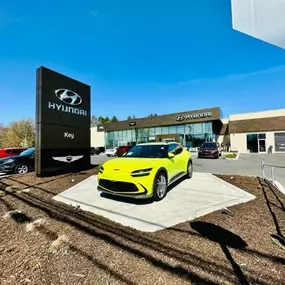 Key Hyundai of Milford display vehicle and sign outside the dealership